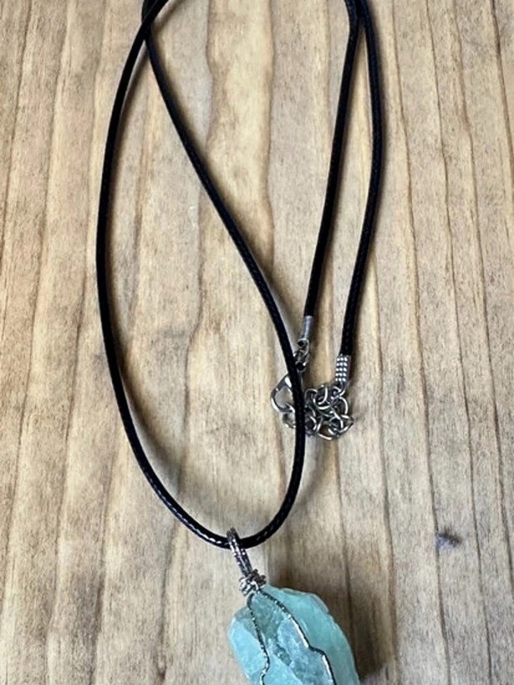 Green Fluorite Raw Crystal Wire Wrapped Pendant Necklace | Black Cord